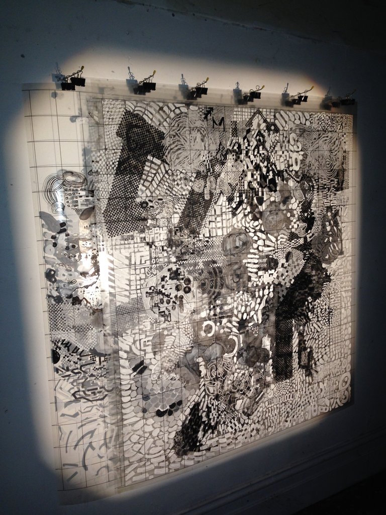 Tina Douglas experiment I (detail) 2014-16 Acrylic on printed acetate grids. Lightbox. Dimensions variable.