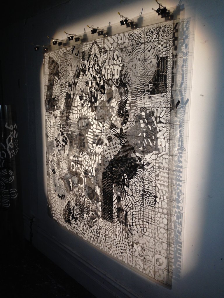 Tina Douglas experiment I (detail) 2014-16 Acrylic on printed acetate grids. Lightbox. Dimensions variable.