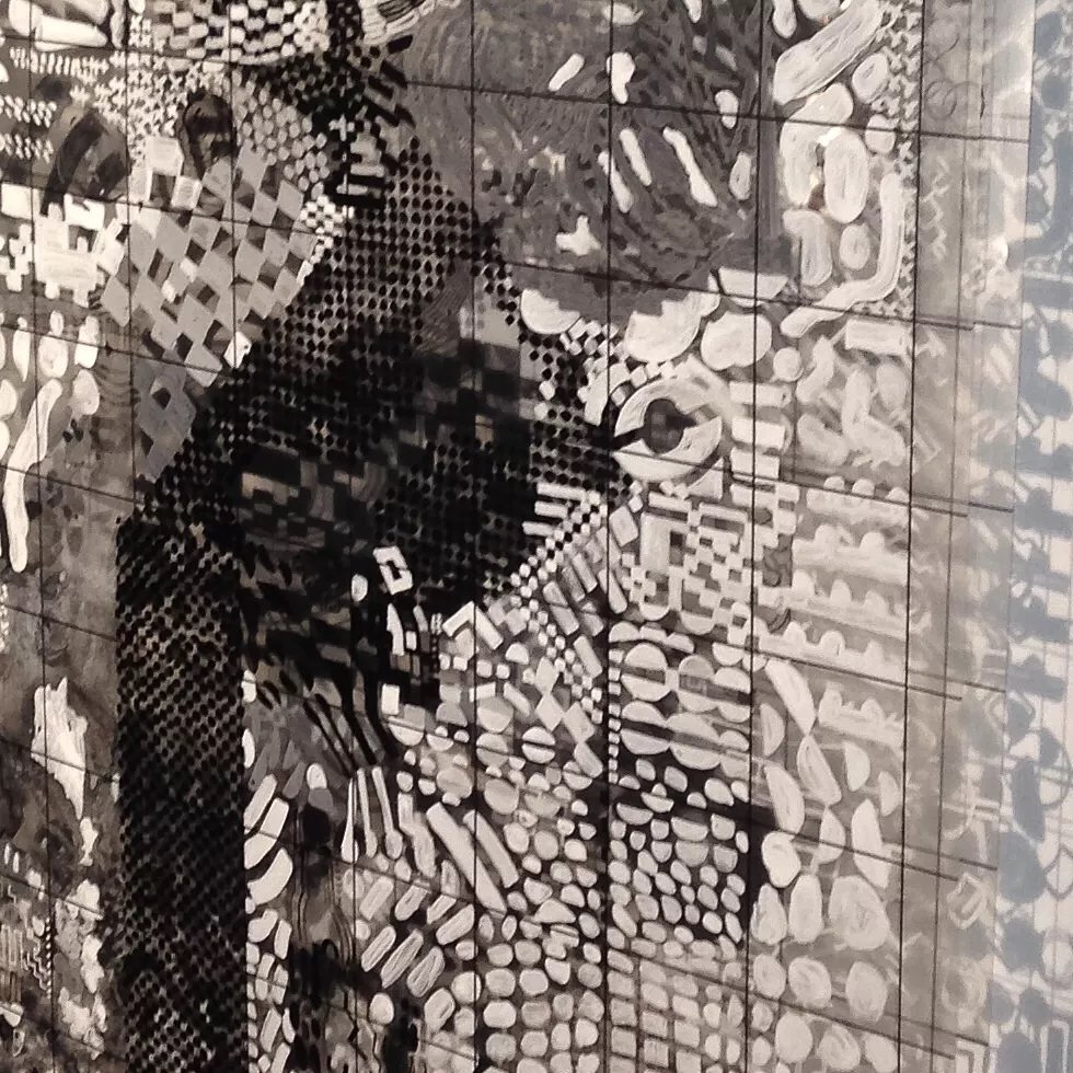 Tina Douglas experiment I (detail) 2014-16 Acrylic on printed acetate grids. Lightbox. Dimensions variable.