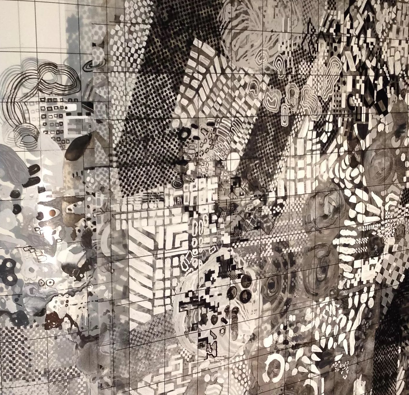 Tina Douglas experiment I (detail) 2014-16 Acrylic on printed acetate grids. Lightbox. Dimensions variable.