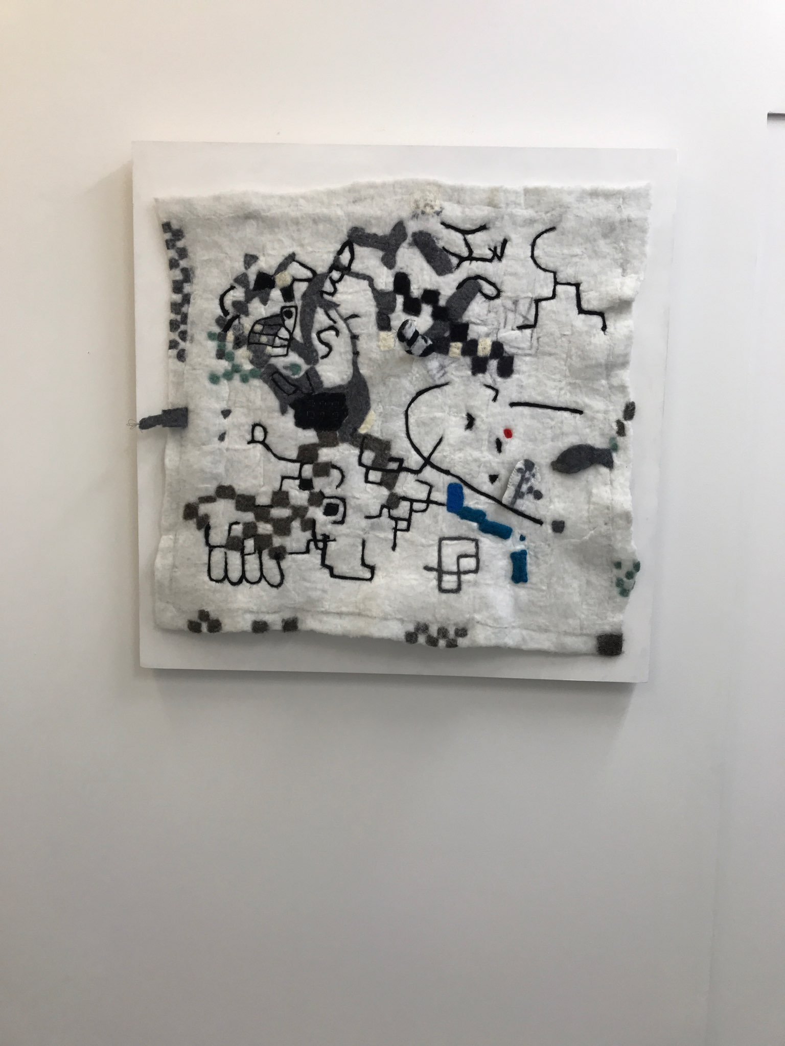Tina Douglas fuzzy logic 2018, hand felted wool, stainless steel fibre, micro controllers, speakers, sound, painted ply, 91 x 91 cm, installation view