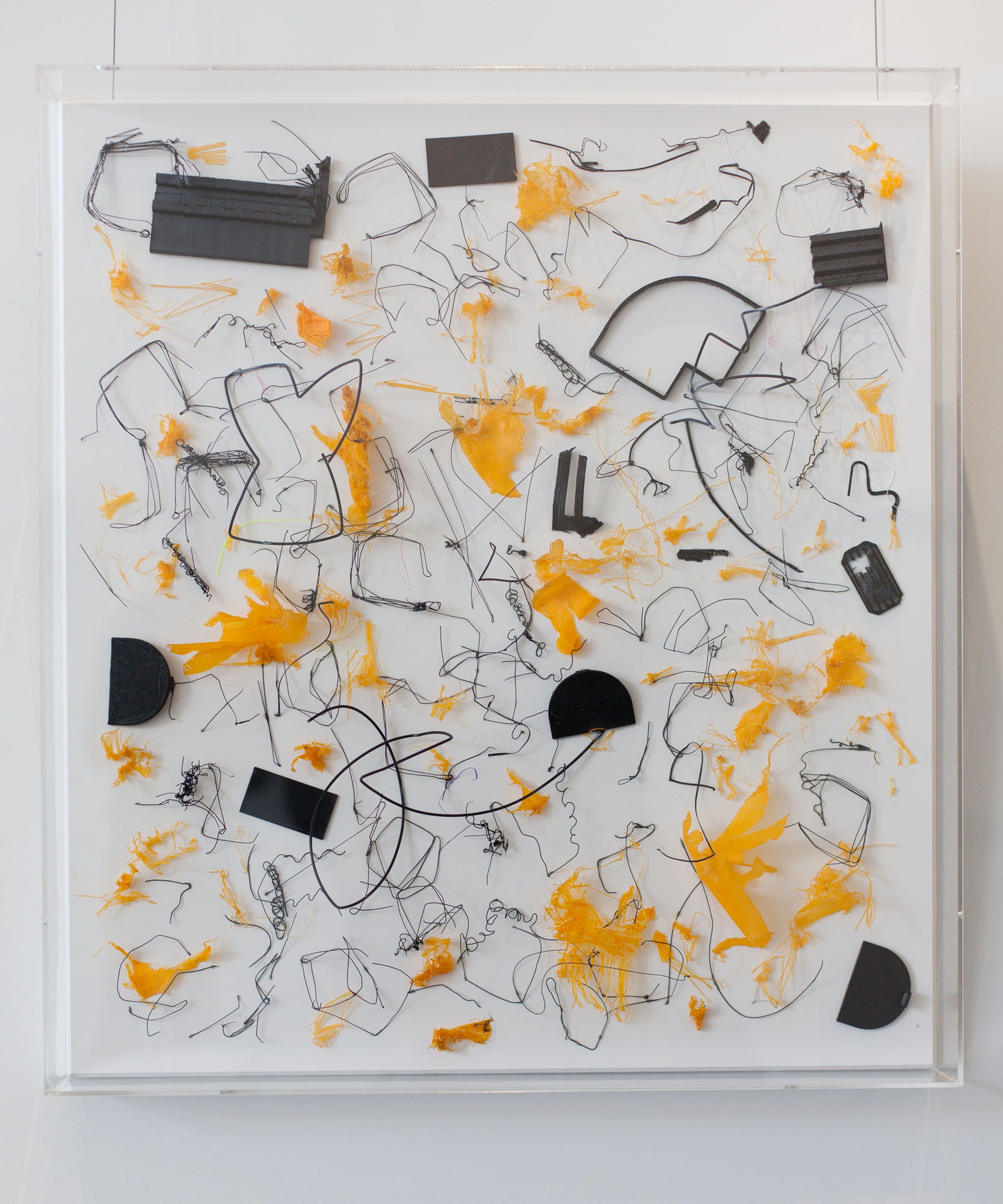 Tina Douglas, harsh 2019, 3D printed plastic errors on ragboard, 60 x 55 x 6 cm with acrylic box