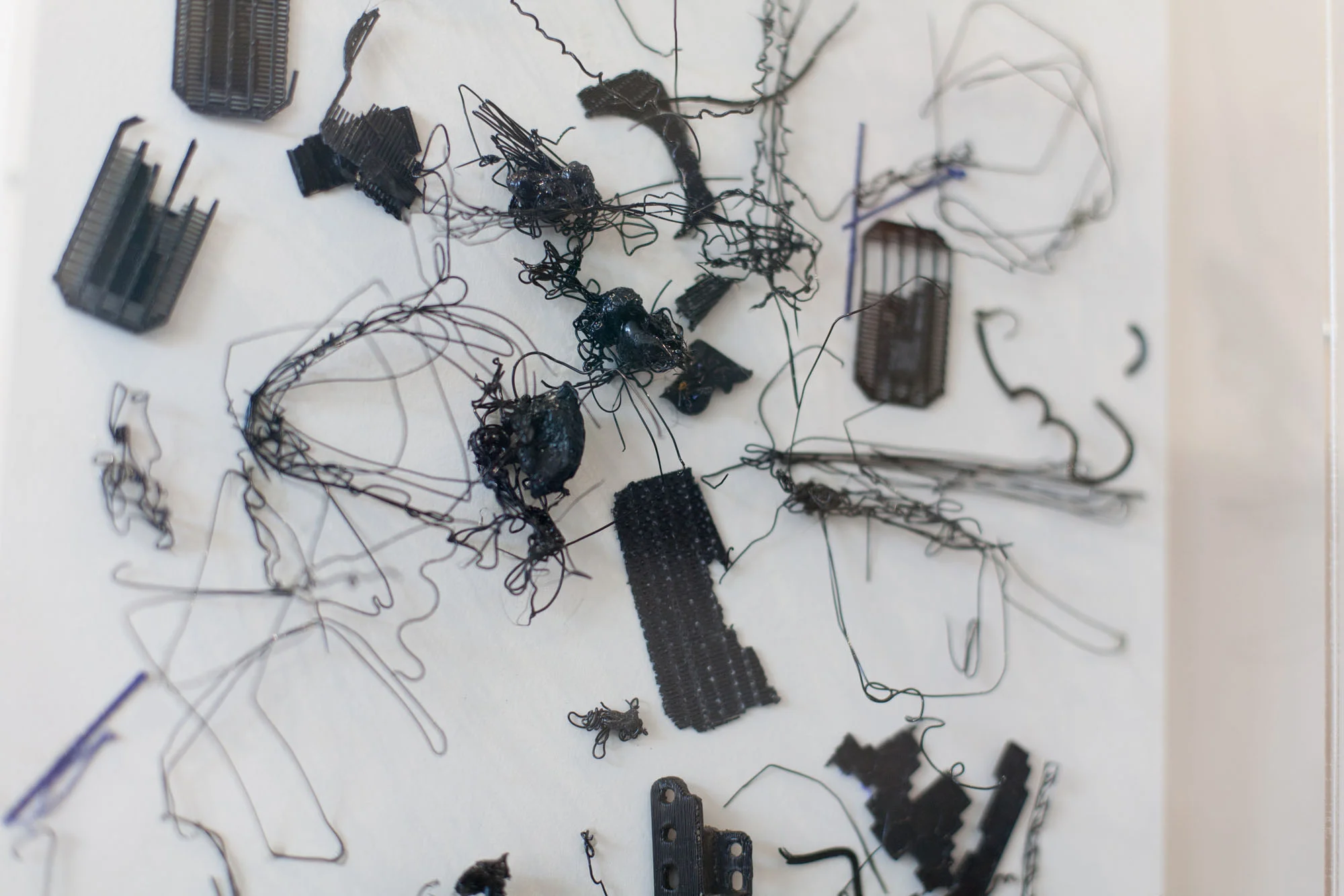Tina Douglas, scratchy 2019, 3D printed plastic errors on ragboard, 37.6 x 28.5 x 6 cm with acrylic box (detail)