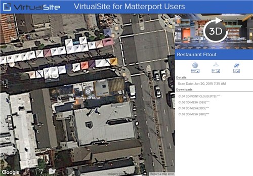 VirtualSite for Matterport users: overlay multiple Matterport scans on Google Maps. See for Matterport users for more details.