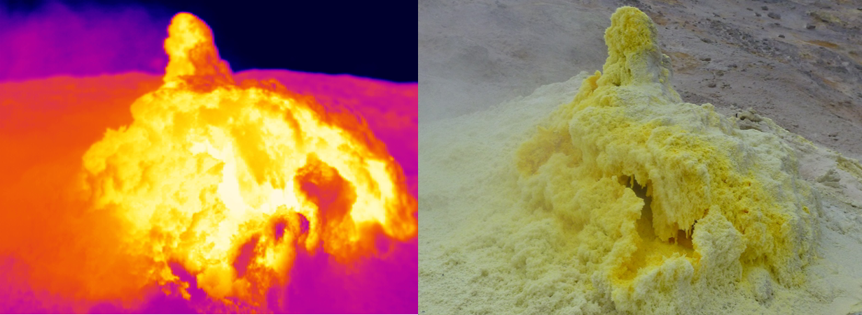 An active fumarole on Tacora seen in the infrared and visible