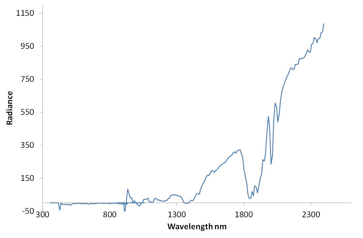 Instead of just recording color, each pixel in the image records a spectrum, like the one shown above.