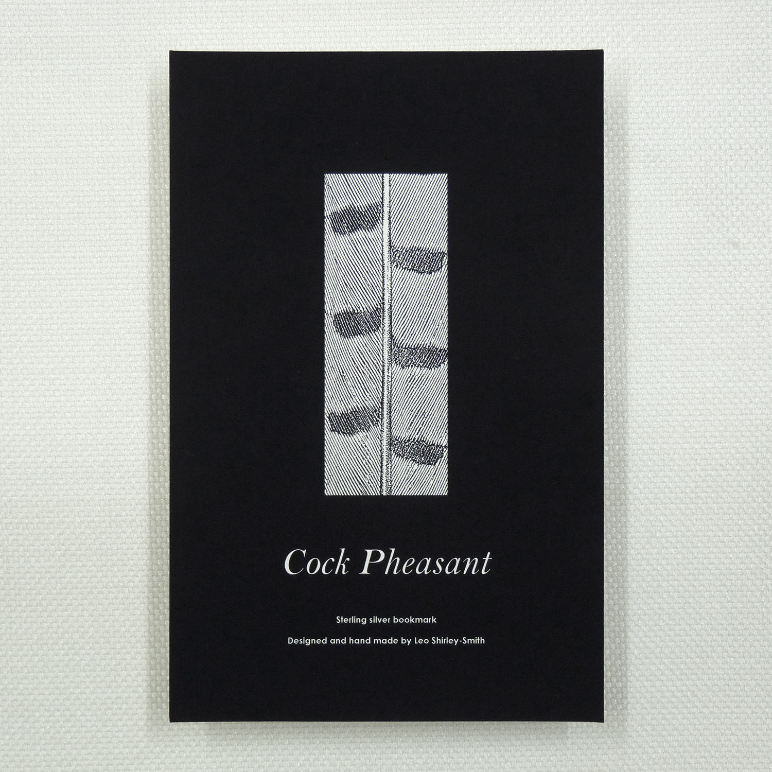 Silver bookmark by Leo Shirley-Smith "Cock Pheasant" design - Box insert