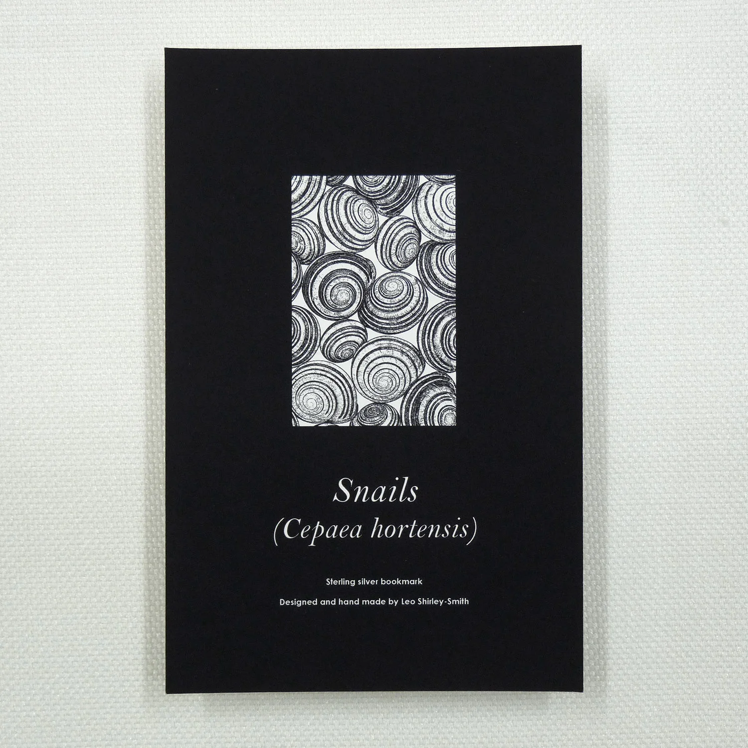 Silver bookmark by Leo Shirley-Smith "Snails (Cepaea hortensis)" design - Box insert