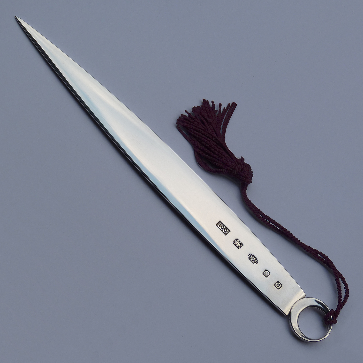Silver letter opener by Leo Shirley-Smith "Brown Trout" design - Hallmarked side