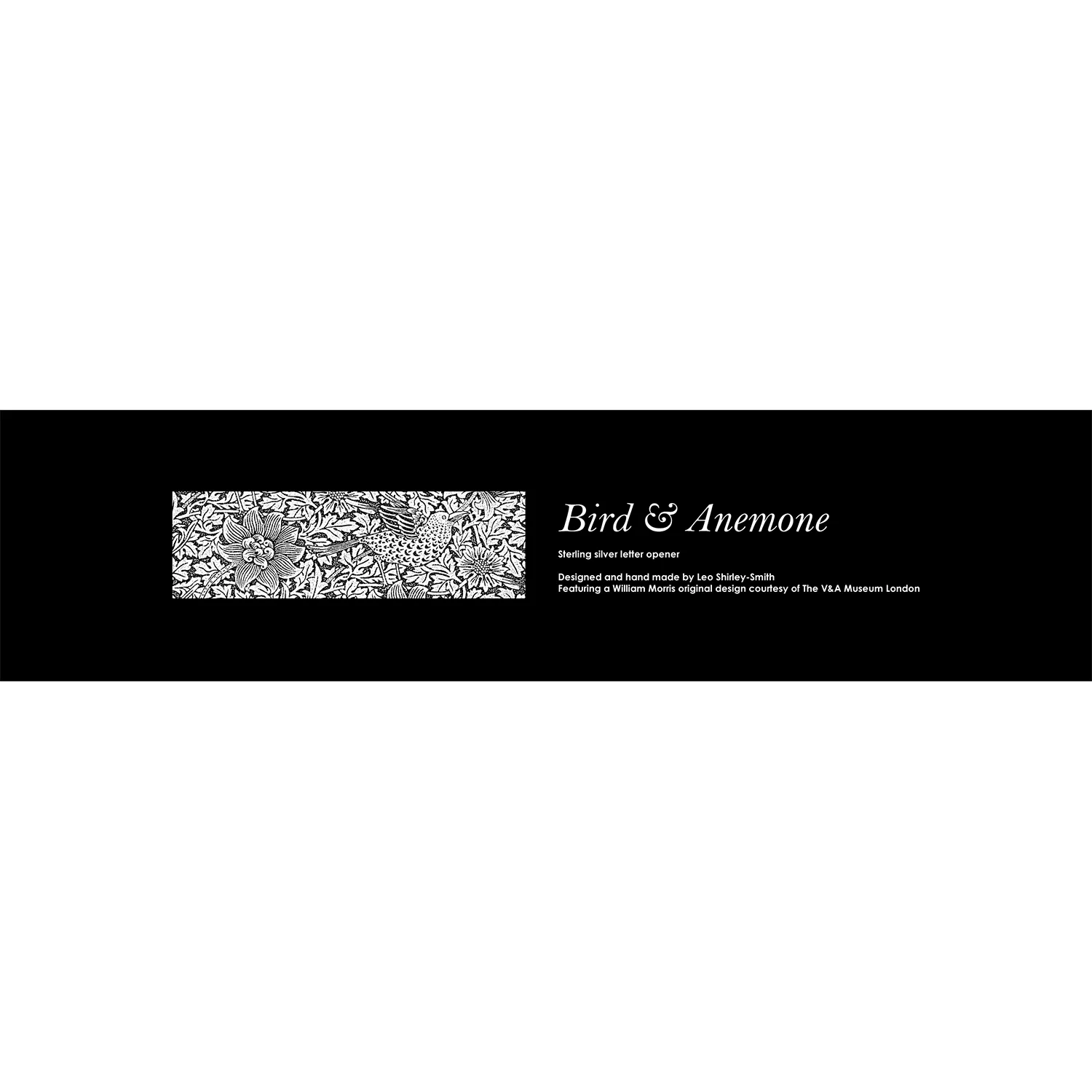 Silver letter opener by Leo Shirley-Smith "William Morris Bird & Anemone" design - Box insert