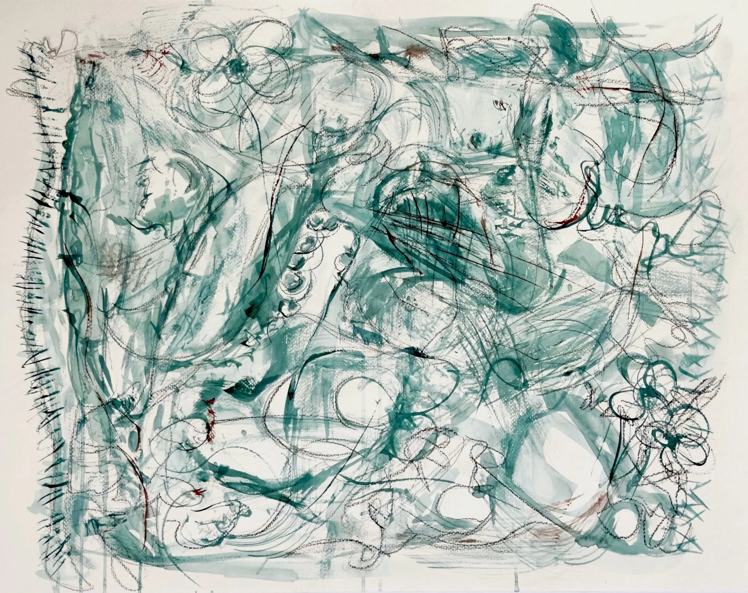    Garden II Study   , 2026.  Watercolor, graphite, charcoal on paper. 18”H x 24”W. NFS 