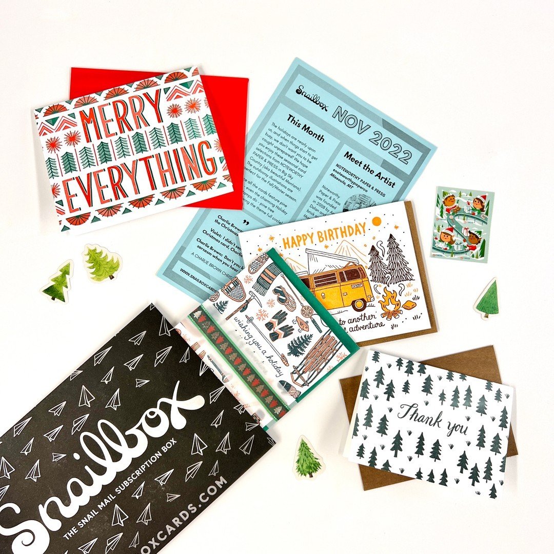 Gearing up for the holidays! The November Snailbox is serving up festive woodland vibes with letterpress cards from @noteworthypaperco ​​​​​​​​
.​​​​​​​​
.​​​​​​​​
.​​​​​​​​
.​​​​​​​​
.​​​​​​​​
#holidaycard #greetingcards #stationery #subscription #s