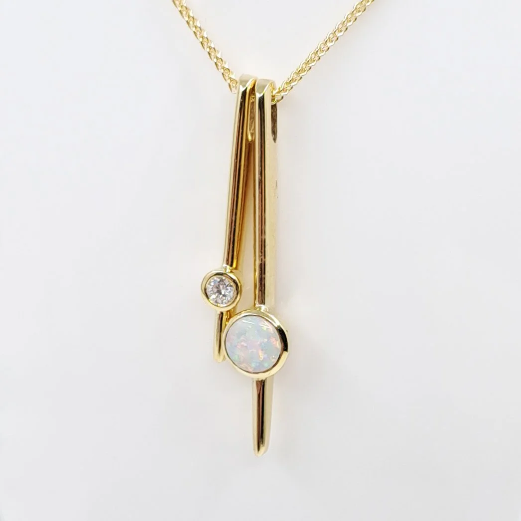Opal & Diamond Drop Pendant & Chain