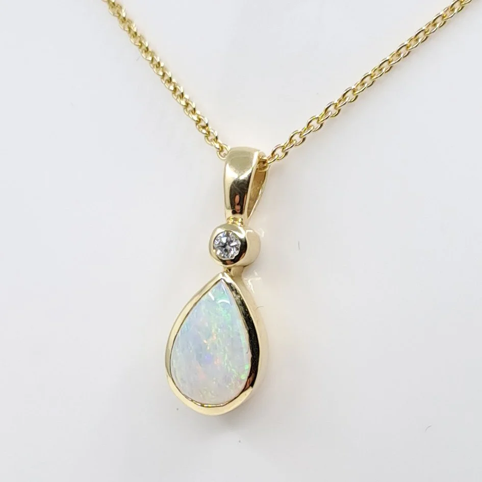 9ct Gold Opal & Diamond Necklace