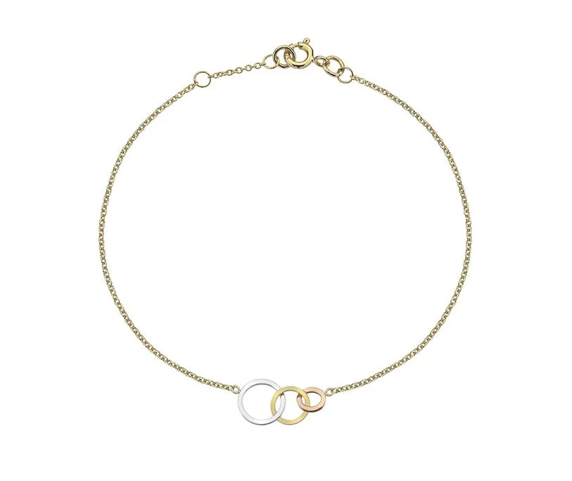 9ct Tri Gold Interlocked Circle Bracelet