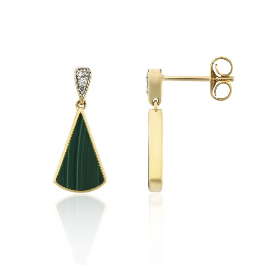 9ct Gold Malachite & Diamond Drop Earrings