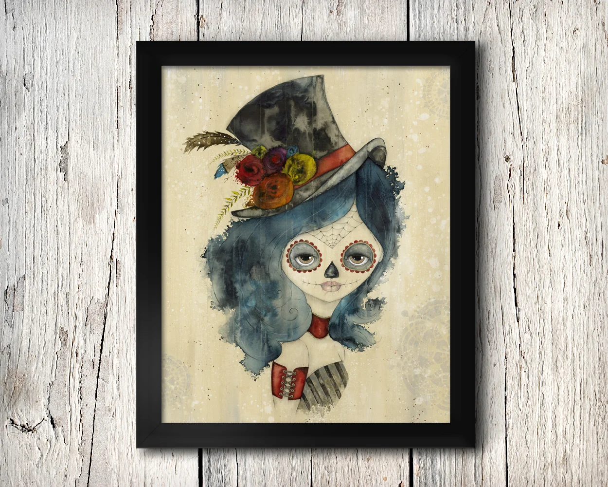 Dia de Los Muertos Top Hat Girl Print 