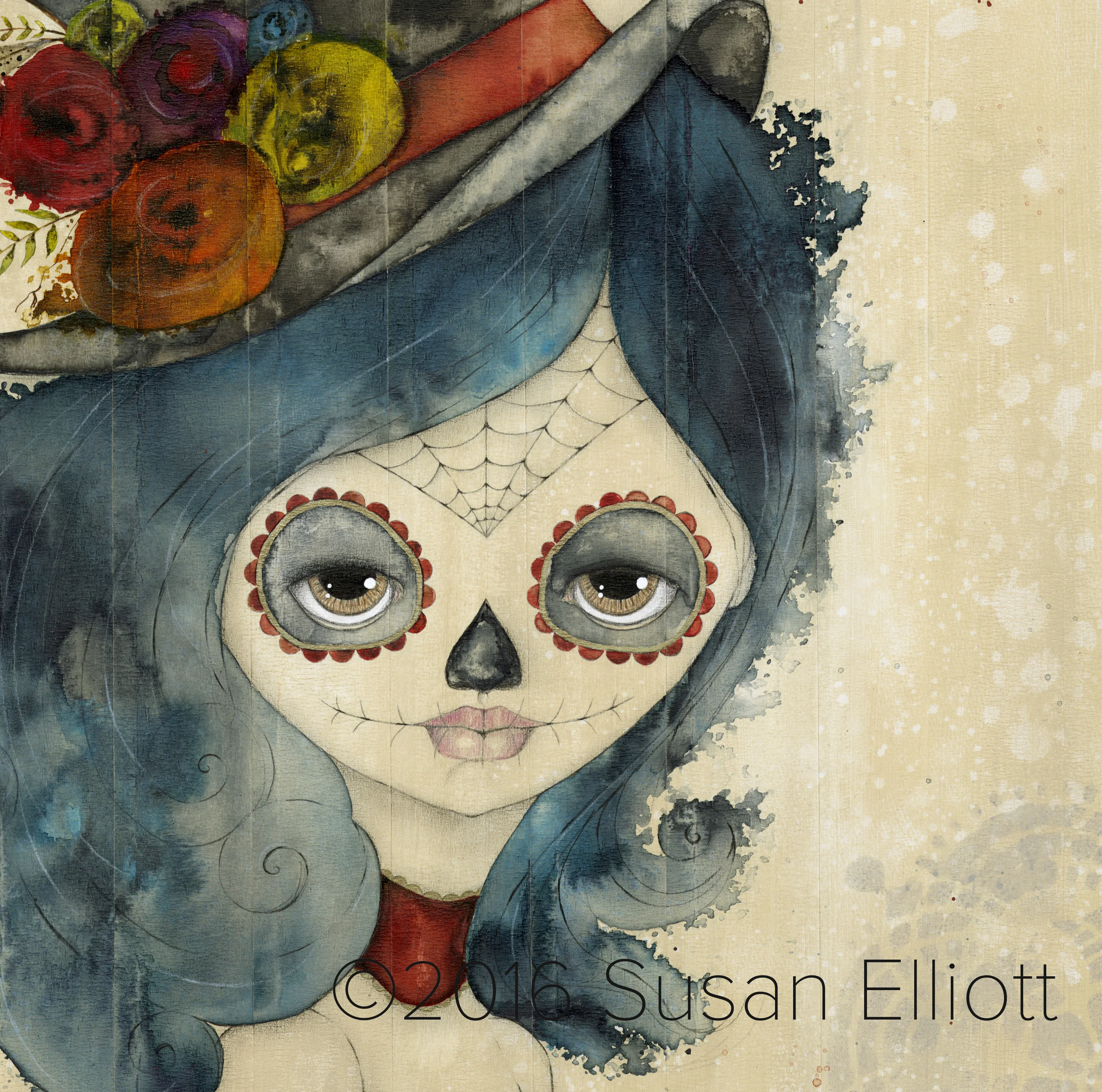 Dia de Los Muertos Top Hat Girl Print 