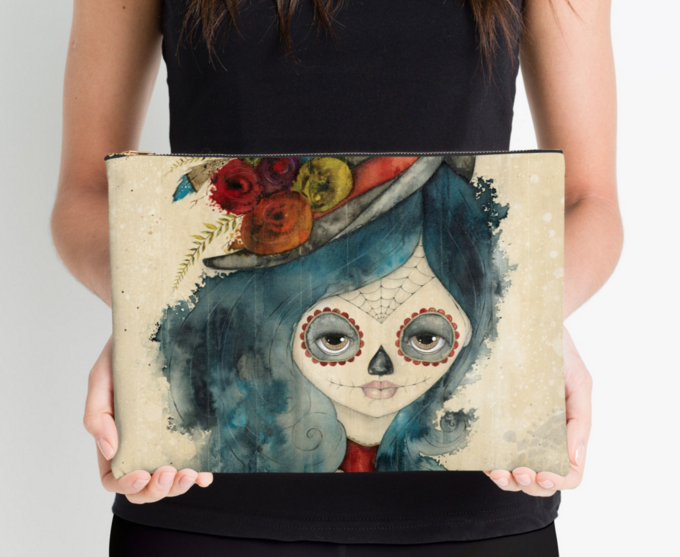 Los Muertos Top Hat Girl Zippered Pouch 