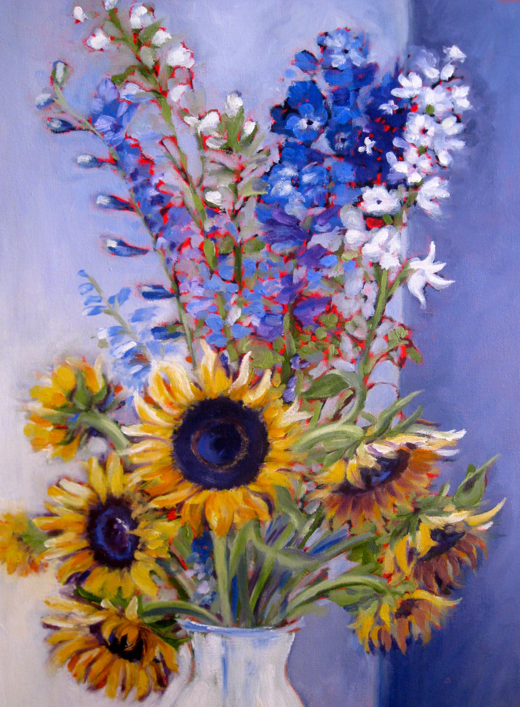 Sunflowers and Delphiniums
