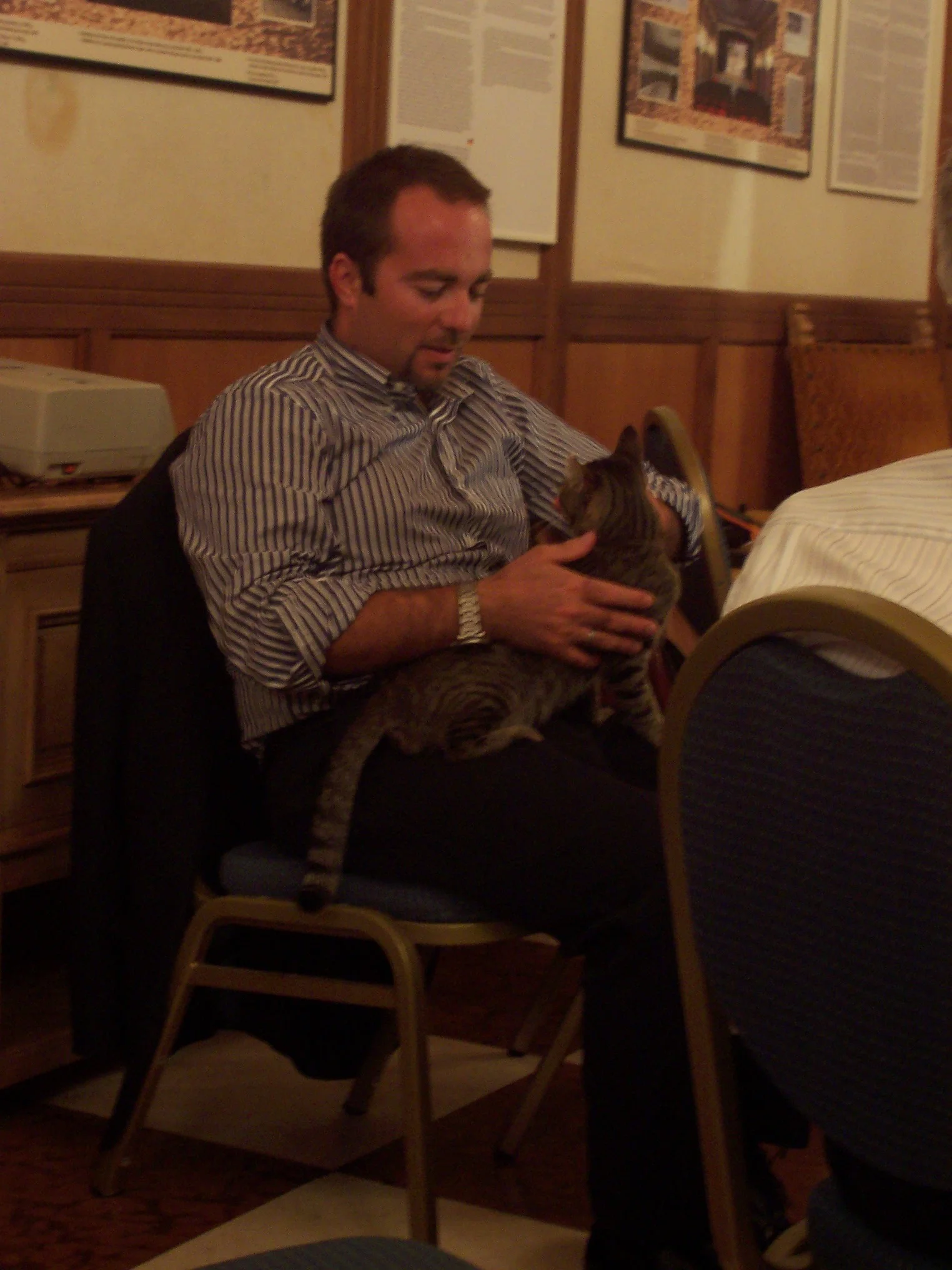 Francesco Fronterotta and the cat nicknamed Socrates by conference participants..jpg