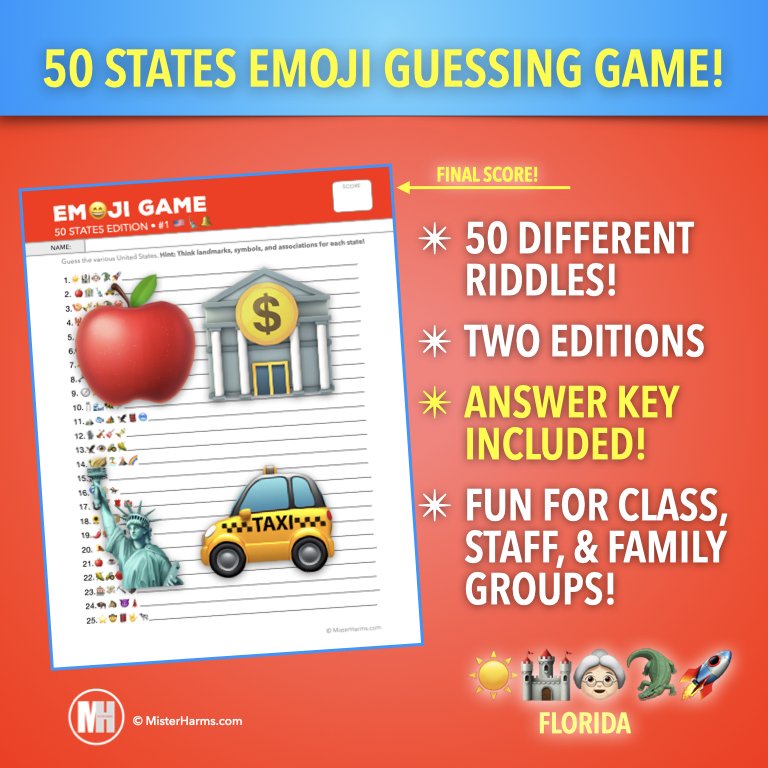 50 States Emoji Pictionary Guessing Game