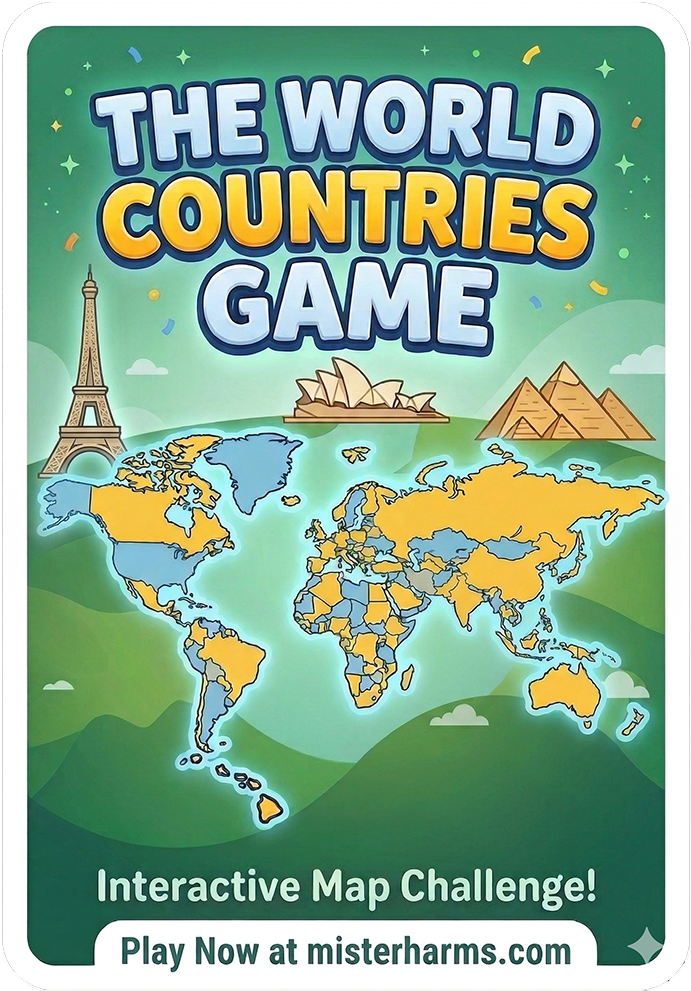 A colorful, modern world map interface for a student geography challenge.