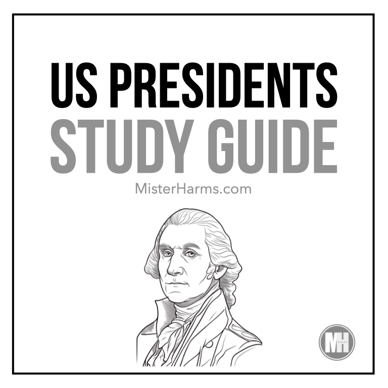 Chronological list of United States Presidents study guide for History students, designed for easy memorization and classroom reference.