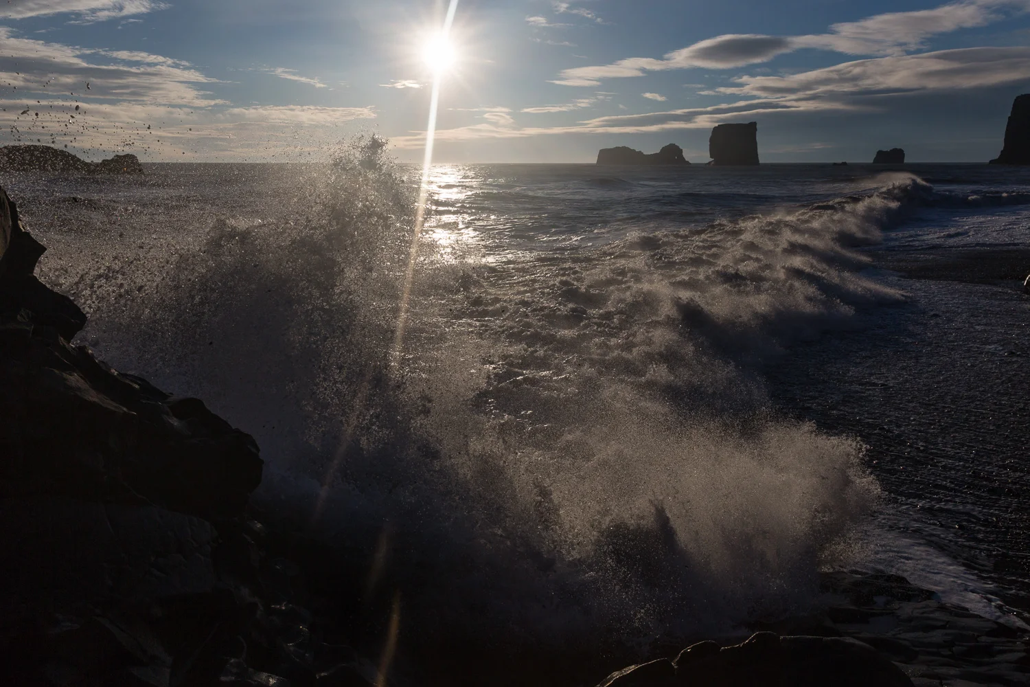 Waves at Kirkjufjara Beach in Iceland