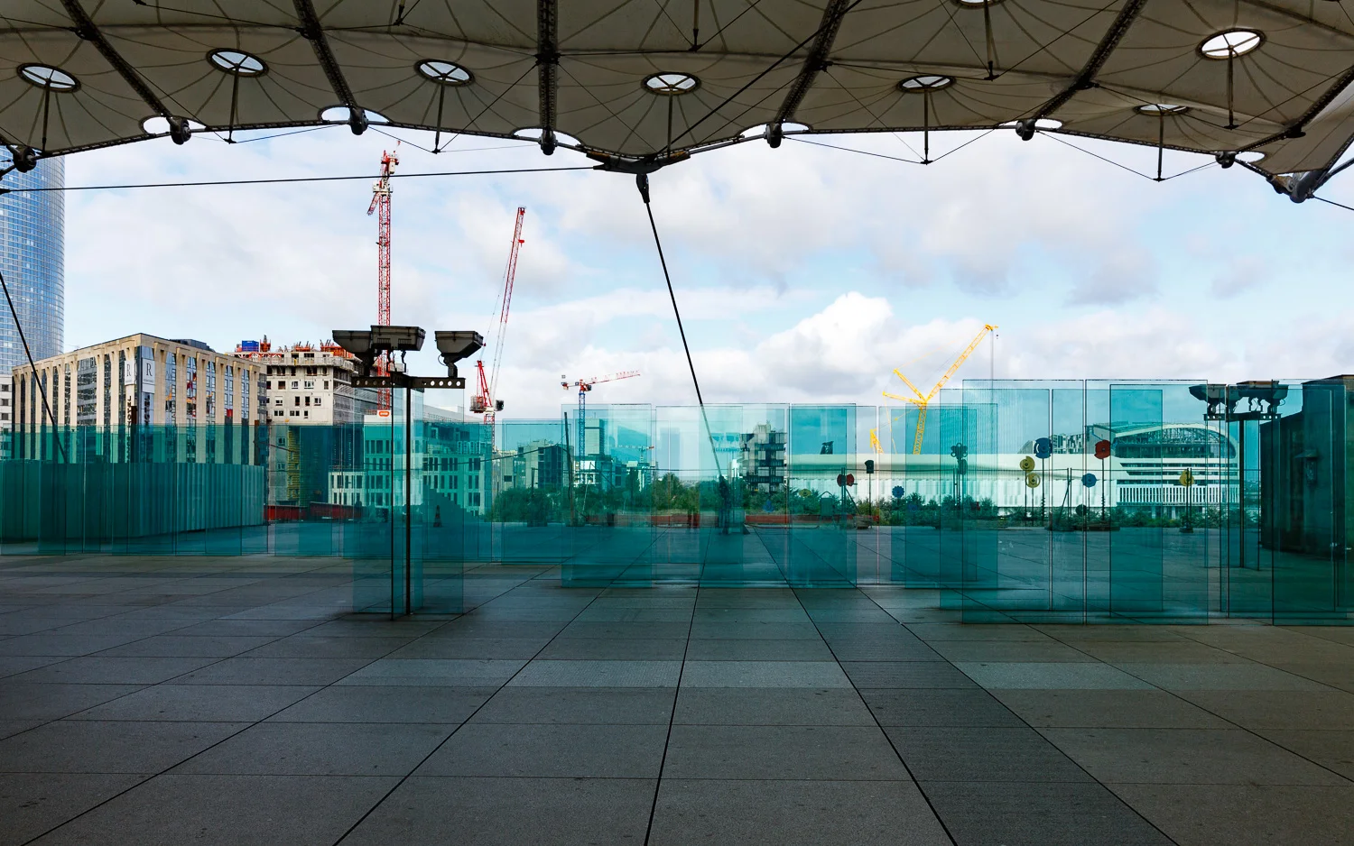 Under the Grande Arche de la Defense in Paris