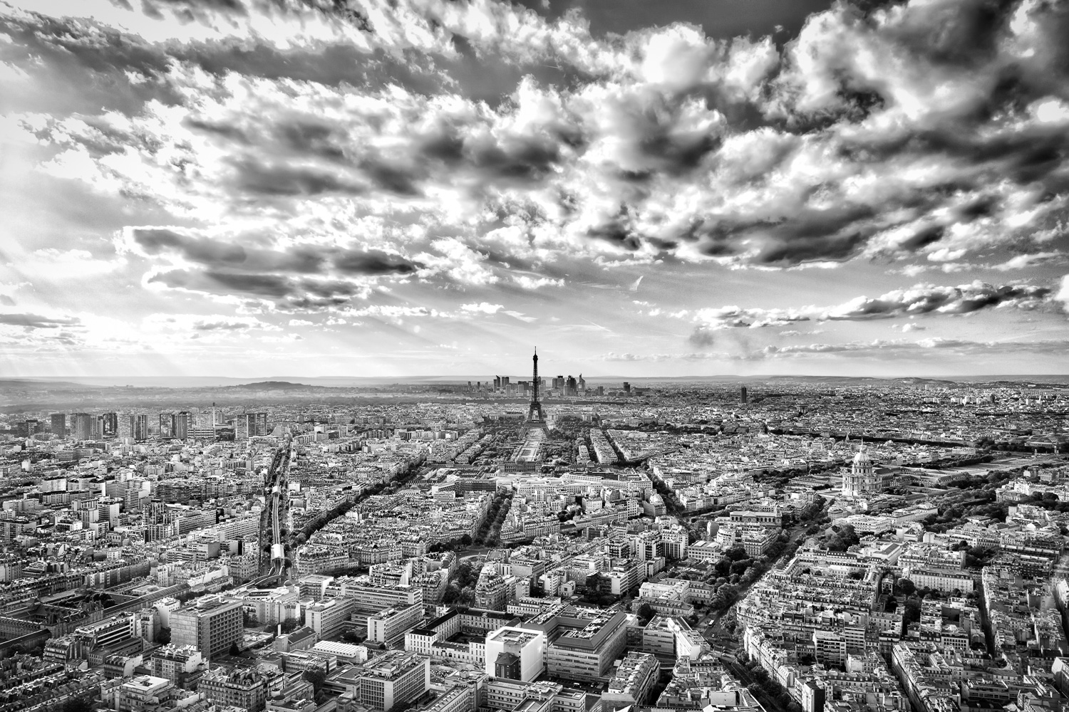 View from the Montparnasse Tower toward the Eiffel Tower in Paris