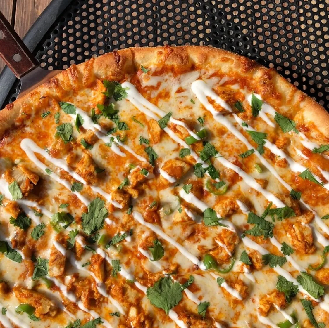 Chicken Tikka Masala pizza is back for August! Masala sauce base + mozzarella + marinated chicken + serrano pepper + yogurt drizzle + cilantro. Available in Germantown and Deer Park! 
#august #pizzaofthemonth #pizzabeervictory #tikkamasala #spicy