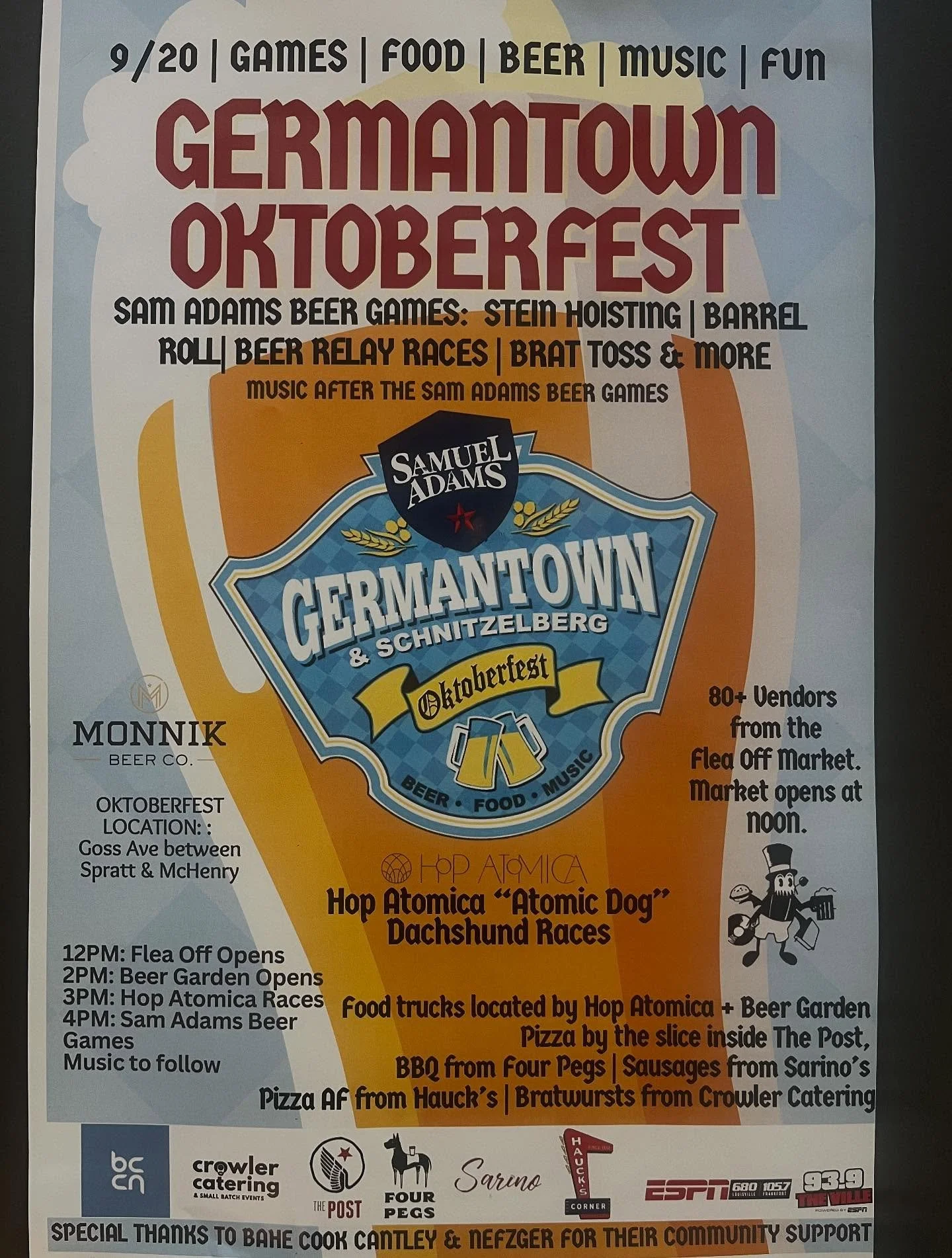 Germantown Oktoberfest today! @thefleaoffmarket opens at noon and beer garden opens at 2pm. Beer + food + games + music + fun happening all day!
#pizzabeervictory #oktoberfest #germantown #gossisboss