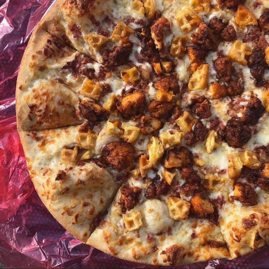 Don&rsquo;t wait until it&rsquo;s too late! Hot chicken and waffles available all of December at both Germantown and Deer Park. Hot chicken+ waffle+bacon+mozzarella and syrup on an oil base.