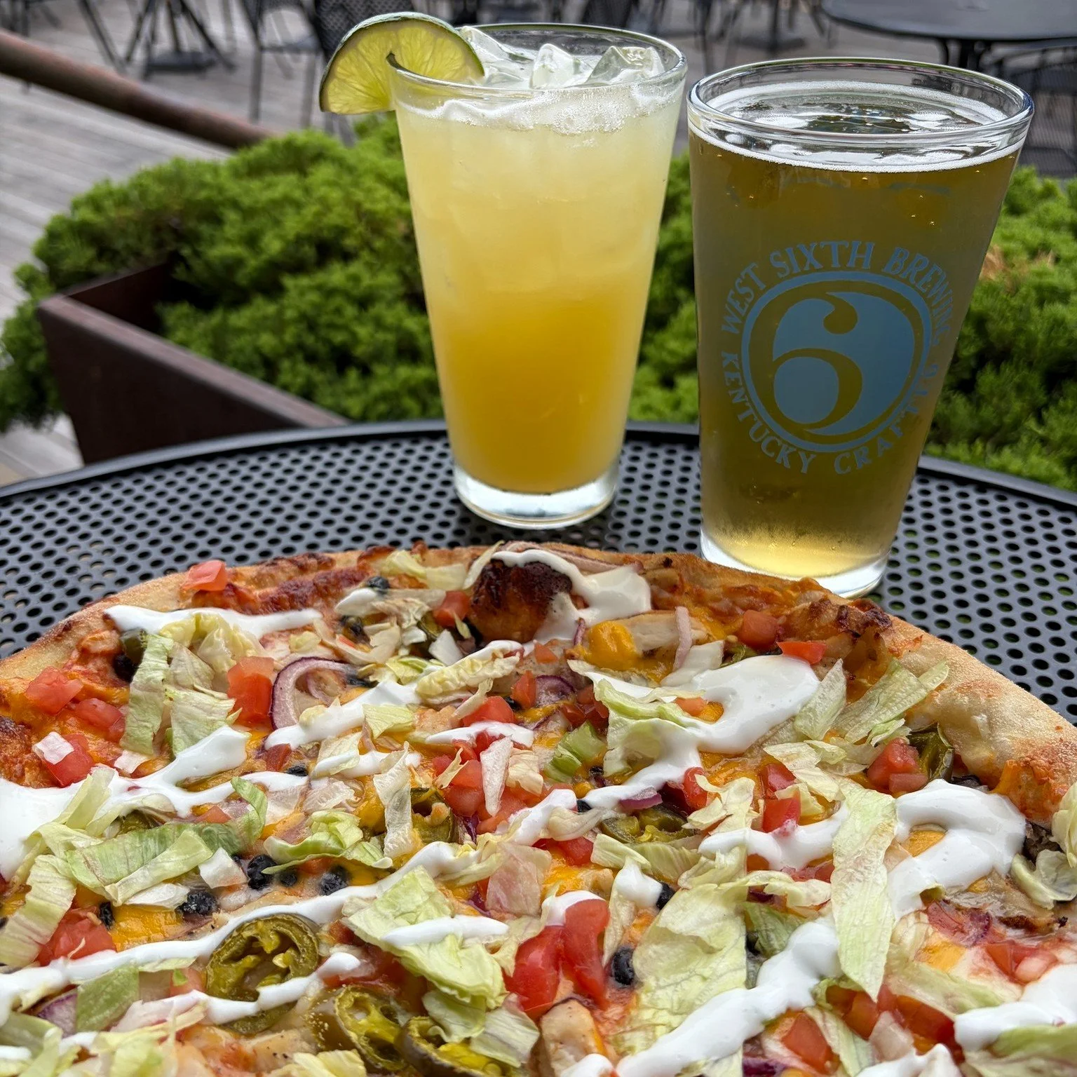 Come and enjoy a Taco pizza with a @westsixth  Cerveza or Patron Perfect Margarita!
🌮🍕Taco pizza available the month of May 🍕🌮
🍻West Sixth Cerveza on tap all summer long 🍻