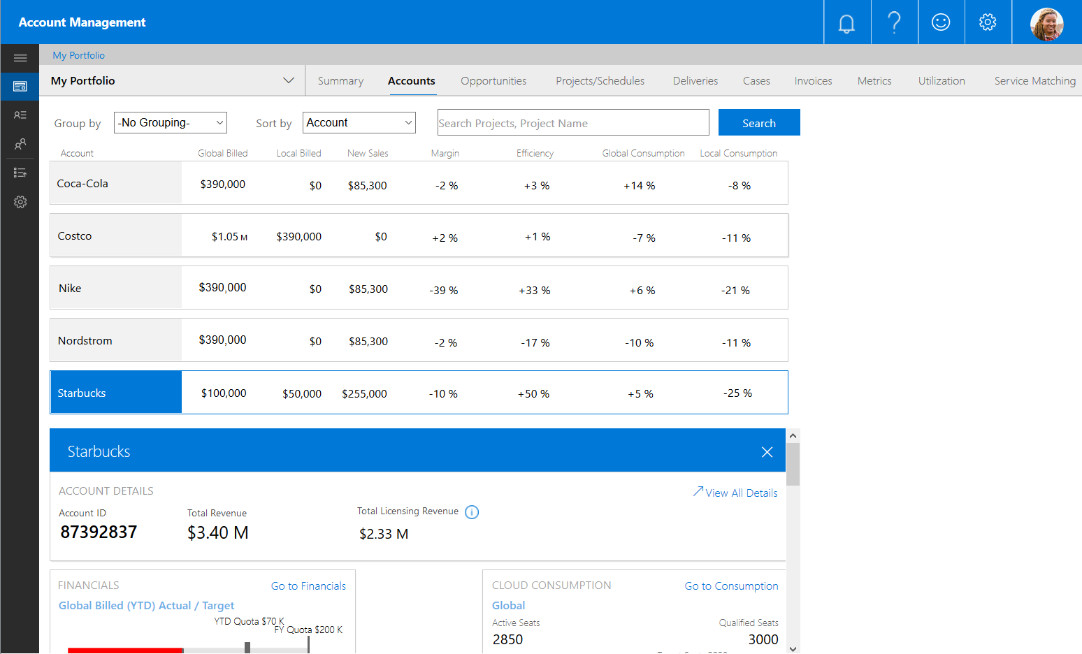 Horizontal Master/Detail pattern for Accounts