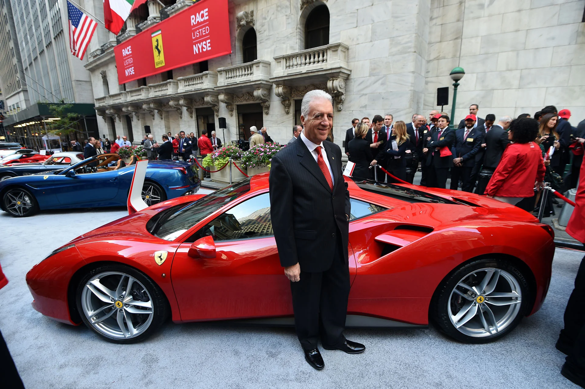Piero Ferrari standing outside the New York Stock Exchange
