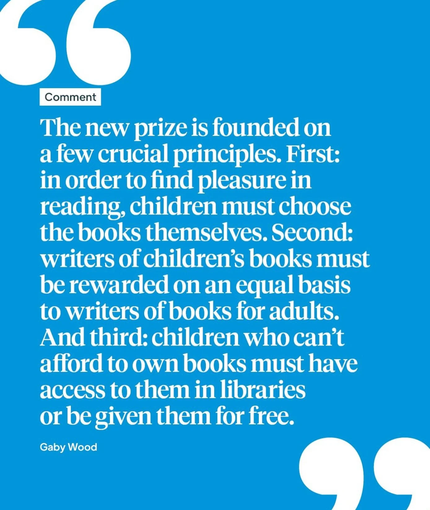 Such wonderful news that the Booker Prize Foundation has created a Booker Prize for children&rsquo;s books.  It will award &pound;50,000 for the best fiction written for readers aged eight to 12. 

Only books translated into English and published in 