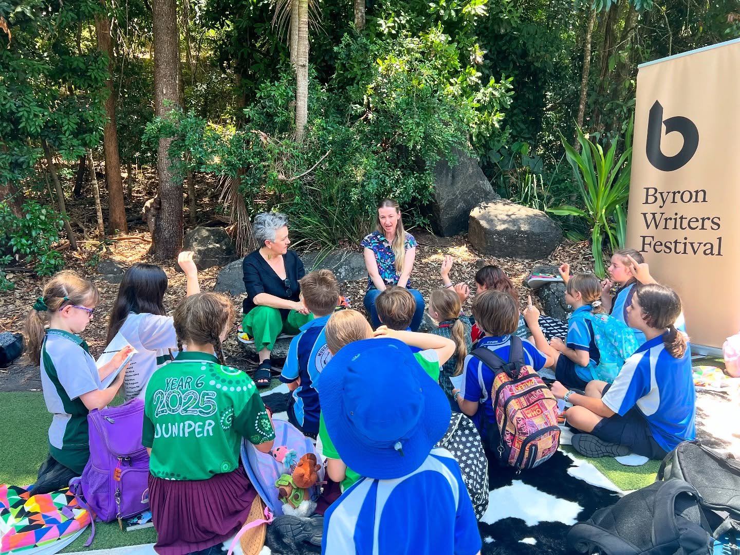 How gorgeous is this setting for a chat to kids about writing? 

This is kids author Tina Strachan and I answering (very thoughtful) questions at Byron Writers Festival&rsquo;s very first Future Writers Festival. 

Nearly 200 local school kids came t