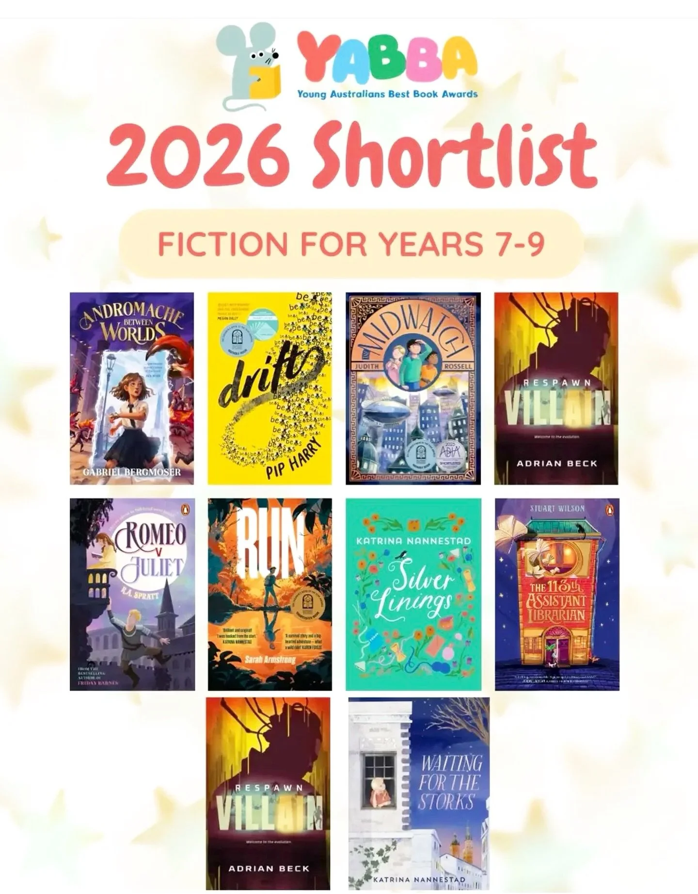 I was so thrilled today to see that my book &lsquo;Run&rsquo; is on the shortlist for the REAL Awards - the National Children&rsquo;s Choice Book Awards - with all these other awesome books. 

These are the YABBA and KOALA Awards - and the shortlist 
