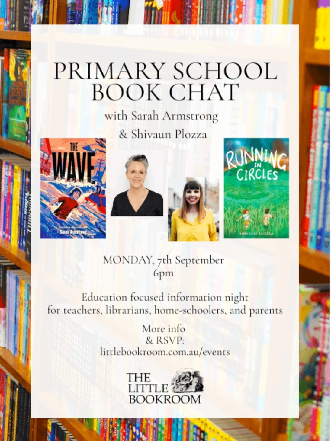 It&rsquo;s Book Chat time at the iconic Little Bookroom where I&rsquo;ll take people behind the scenes of my new middle-grade survival thriller, &rsquo;The Wave&rsquo;. 

I loved Shivaun Plozza&rsquo;s latest book and can&rsquo;t wait to hear what sh