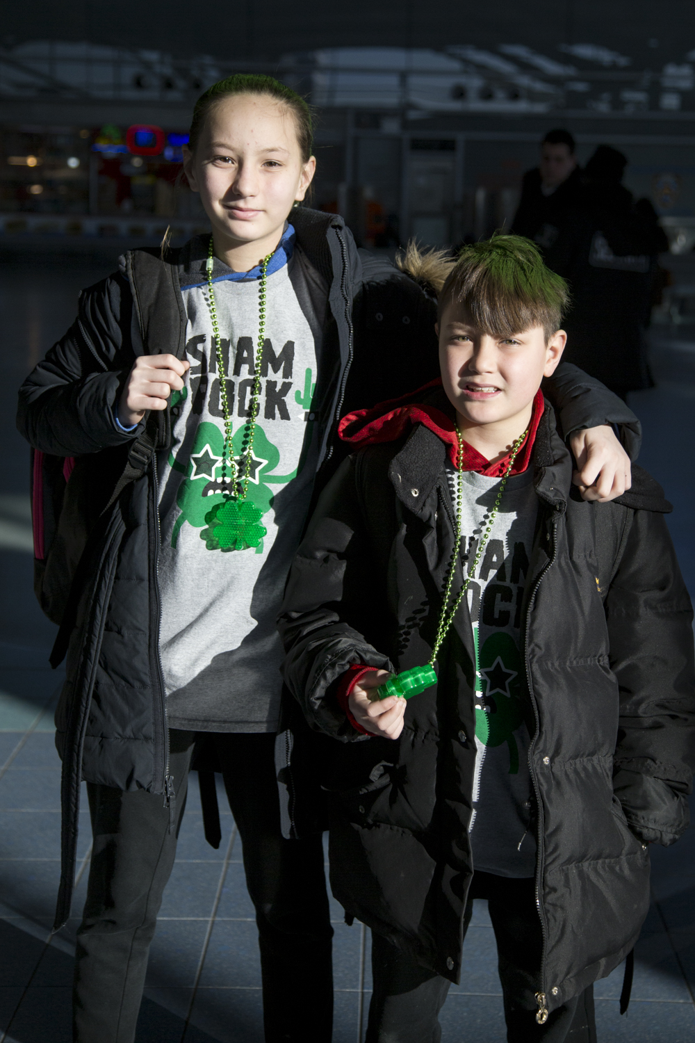  Caelyn Petri, 12, and Jacob Petri, 8, wait for the Staten Island Ferry to Manhattan on St. Patrick's Day. (Staten Island Advance/Shira Stoll) 