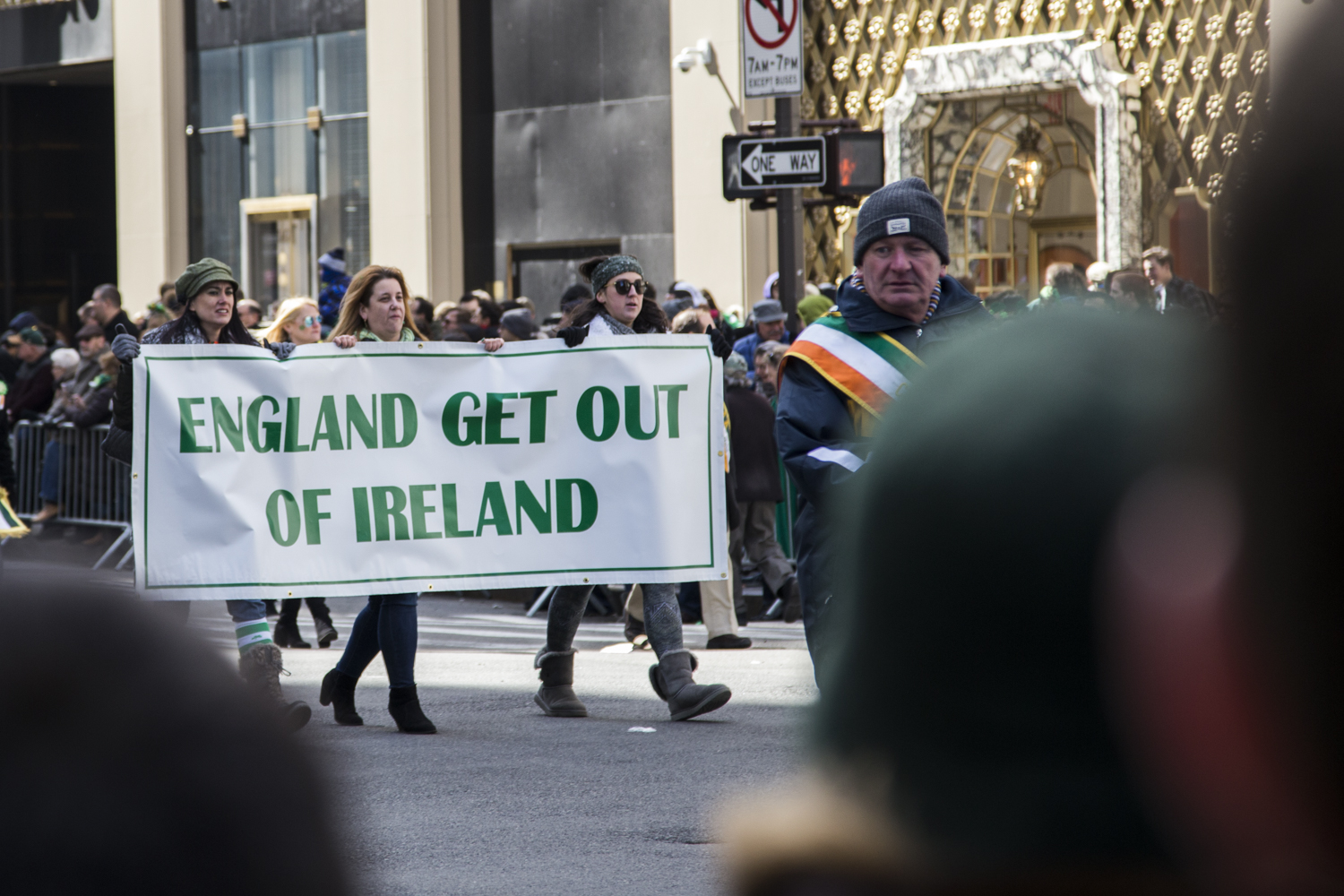  Women marching in the St. Patrick's Day Parade in Manhattan and holding a sign which reads "England Get Out of Ireland." (Staten Island Advance/Shira Stoll) 