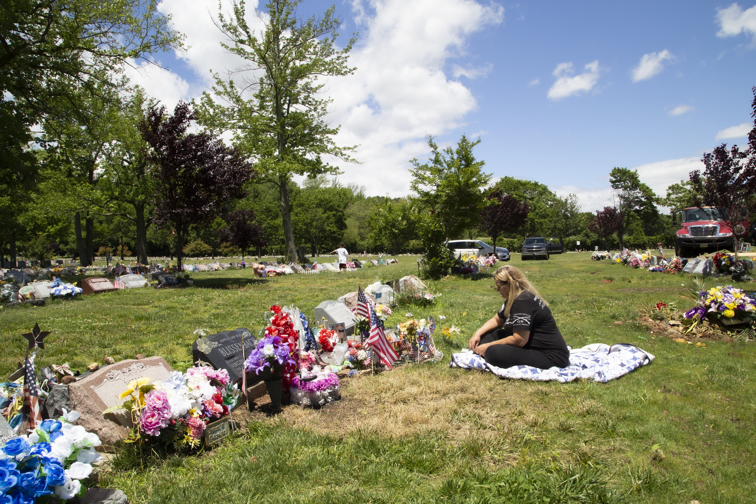 Sandra King visits her son John King's grave at Moravian Cemetery two years after he took his own life. John King was an Army Veteran who struggled with PTSD and opioid addiction.