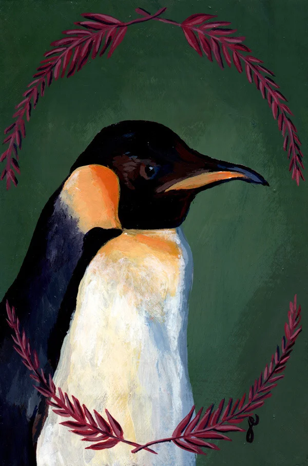 king penguin , acrylic on wood 5" x 7"