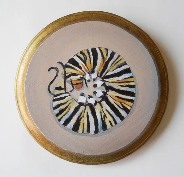 monarch caterpillar , acrylic on wood 5"