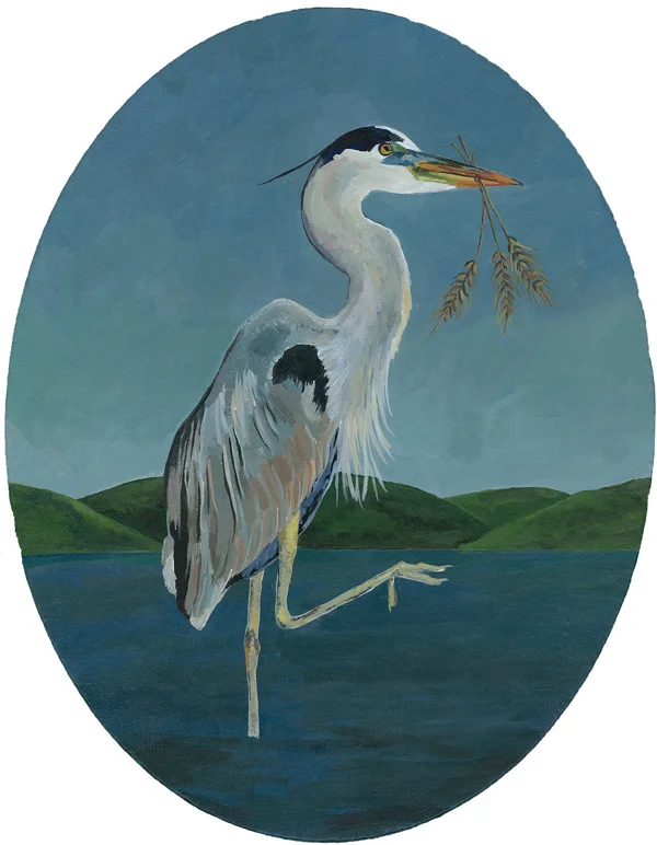 great blue heron , acrylic on canvas 11" x 14"