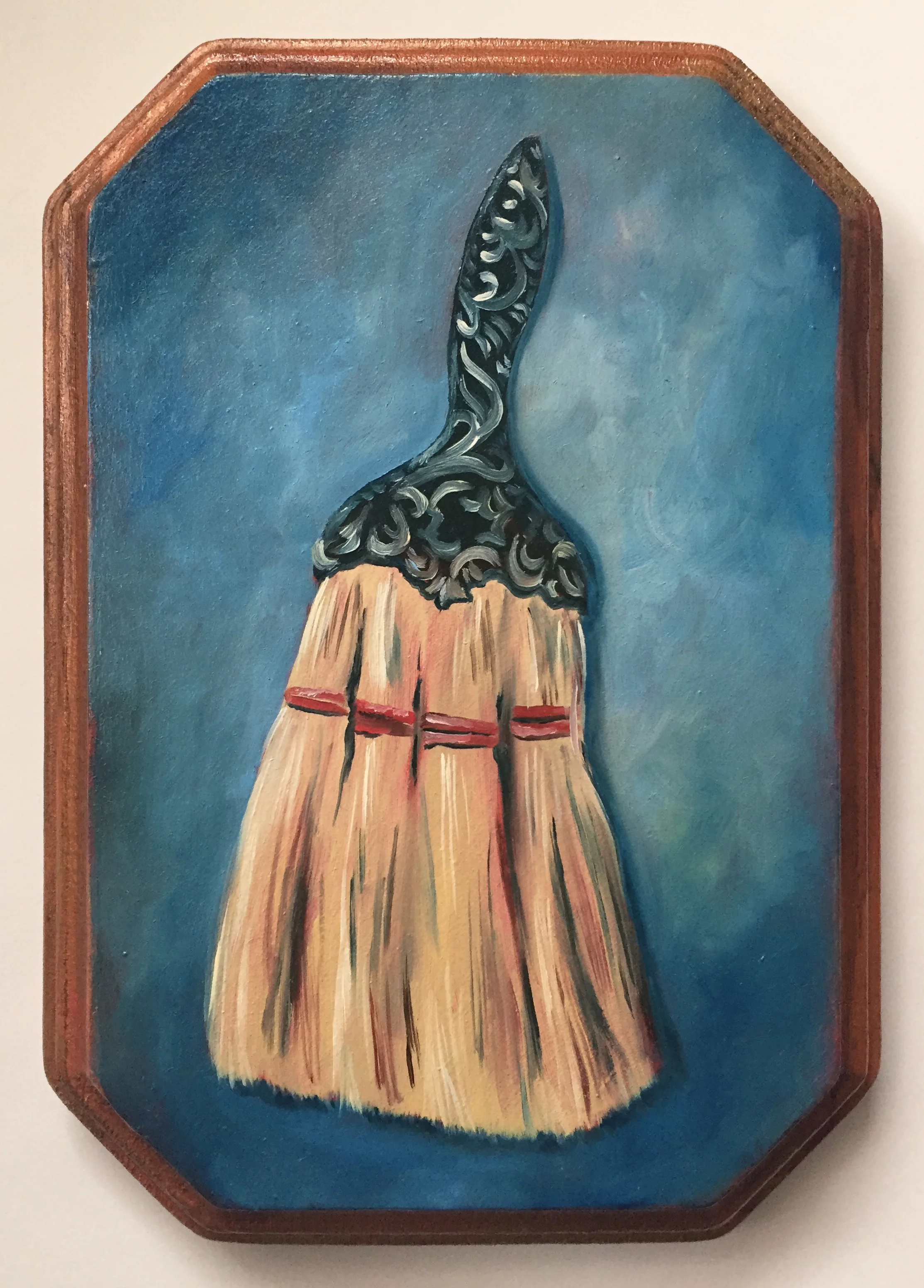 the broom oil on wood 5" x 7"