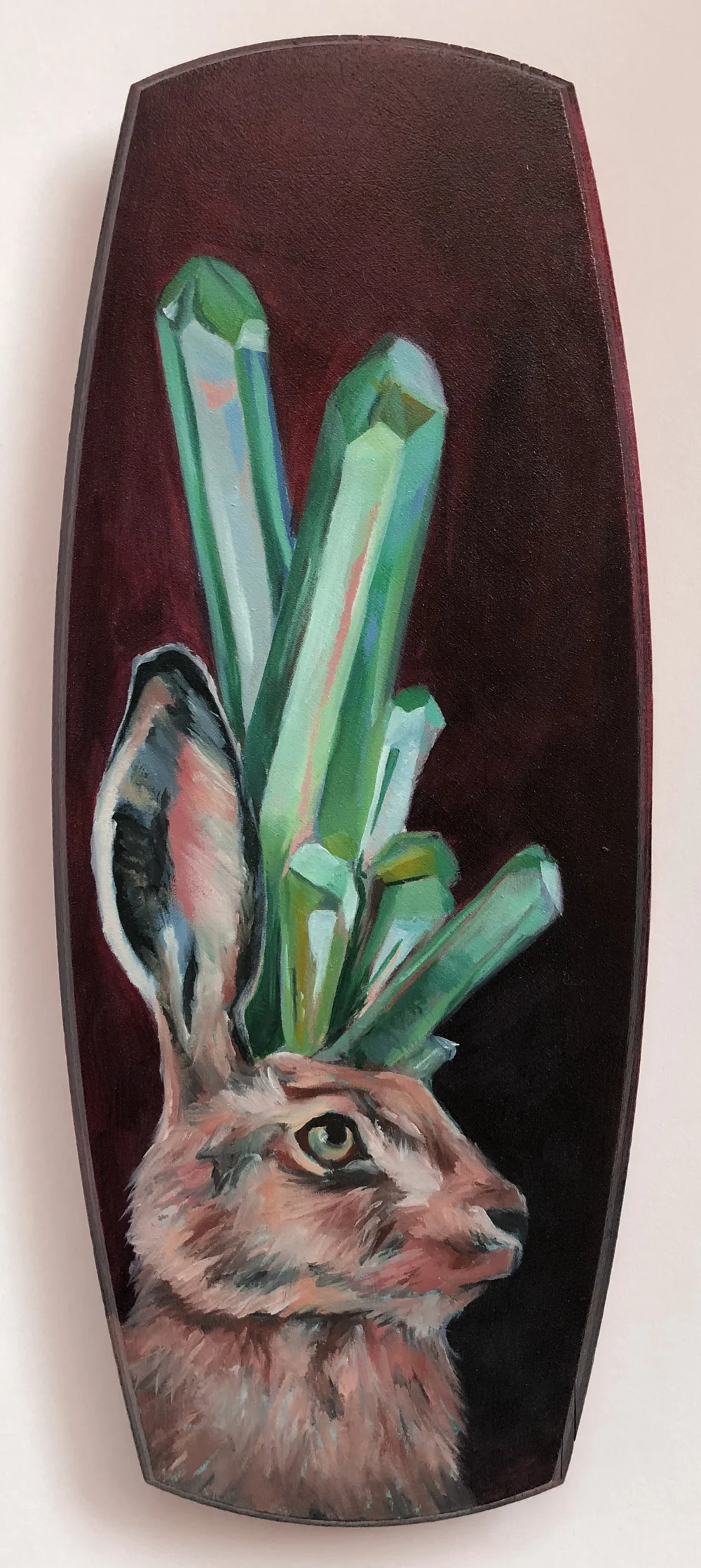 jackrabbit healer oil on wood 3.5" x 10"