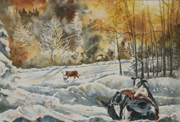  Cette aquarelle a été réalisé en 2013. Les vaches m'inspiraient déjà depuis fort longtemps.